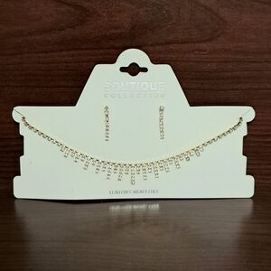 Boutique Collection NEW Necklace and Earrings Set Rhinestones Gold Tone